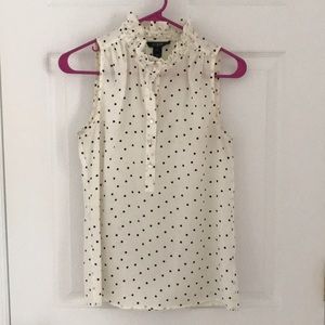 J crew ruffle neck polka dot button blouse
